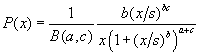 Probability density of the transformed beta distribution.