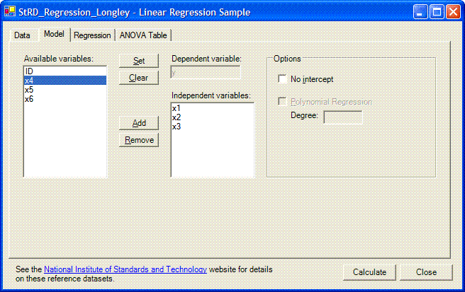 Defining the model to fit in the Regress sample application.